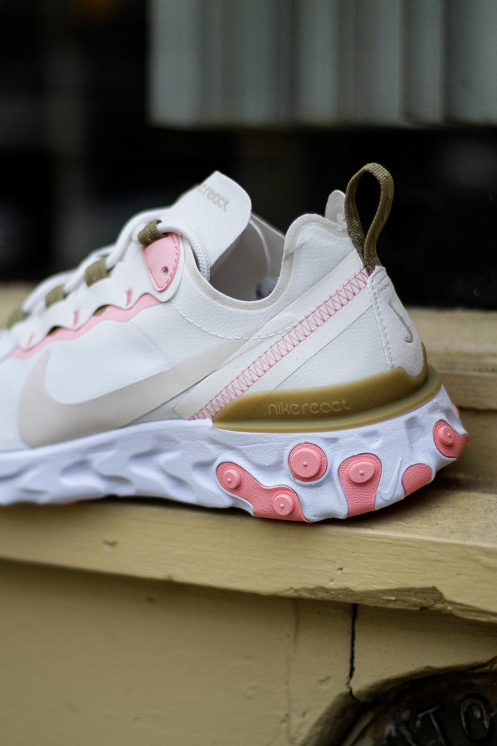 Nike React Element 55 sneakers in white and pink