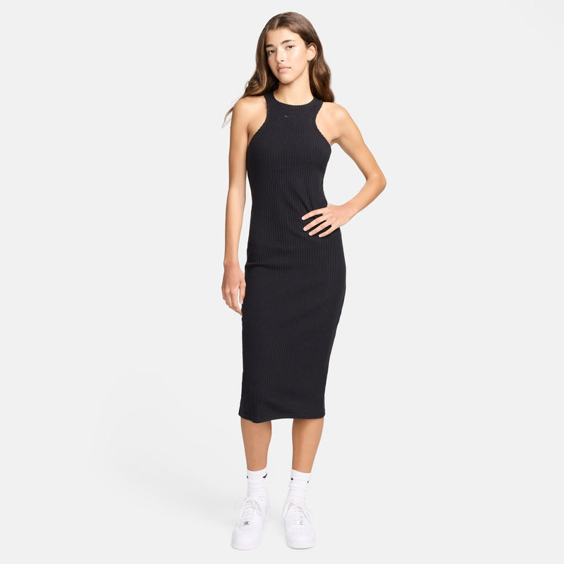 W RIBBED MIDI DRESS "BLACK"