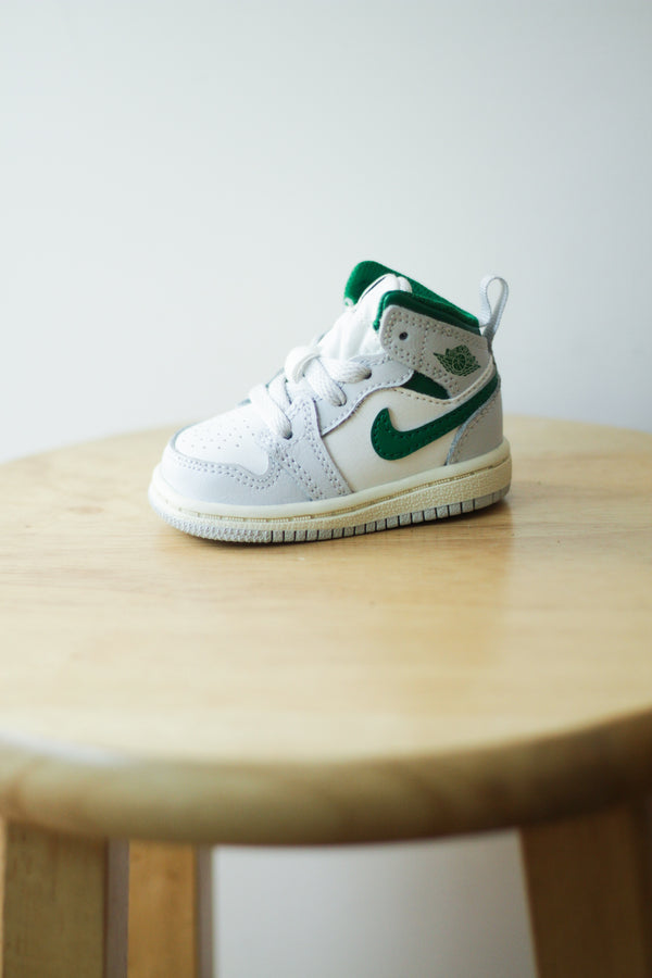 AIR JORDAN 1 MID (TD) "SUMMIT WHITE/PINE GREEN-PURE PLATINUM"