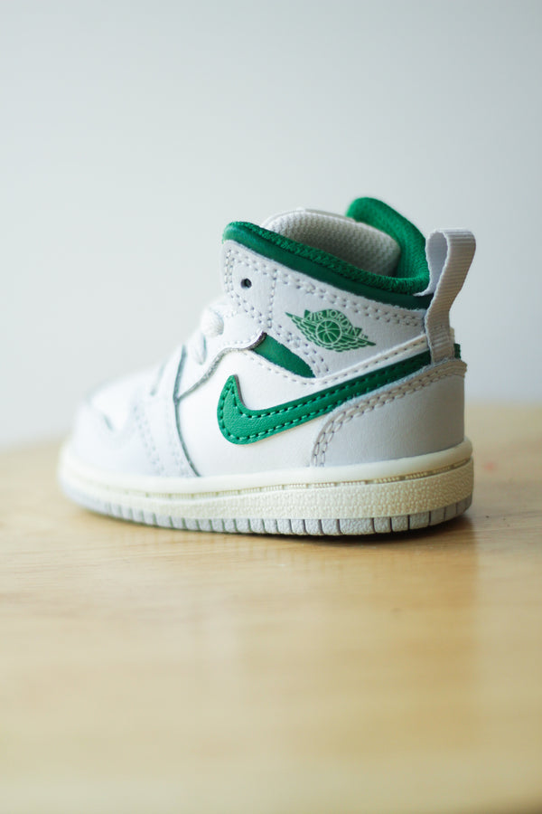 TD AIR JORDAN 1 MID "SUMMIT WHITE/PINE GREEN-PURE PLATINUM"