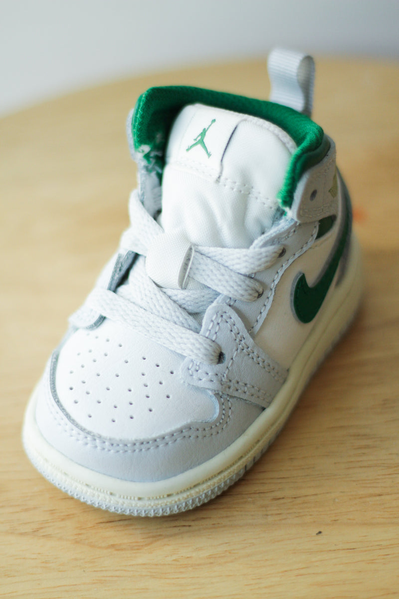 TD AIR JORDAN 1 MID "SUMMIT WHITE/PINE GREEN-PURE PLATINUM"