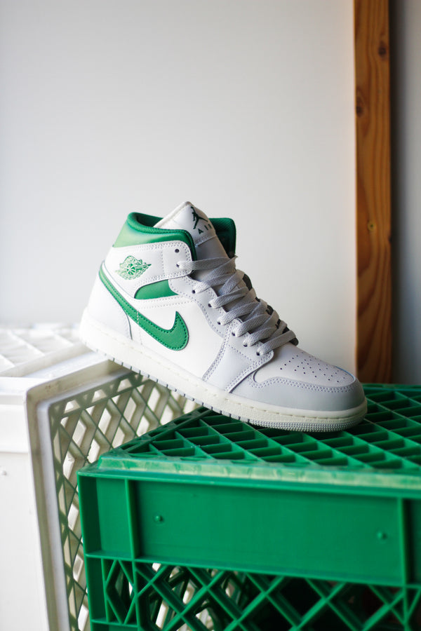 AIR JORDAN 1 MID (GS) "SUMMIT WHITE/PINE GREEN-PURE PLATINUM"