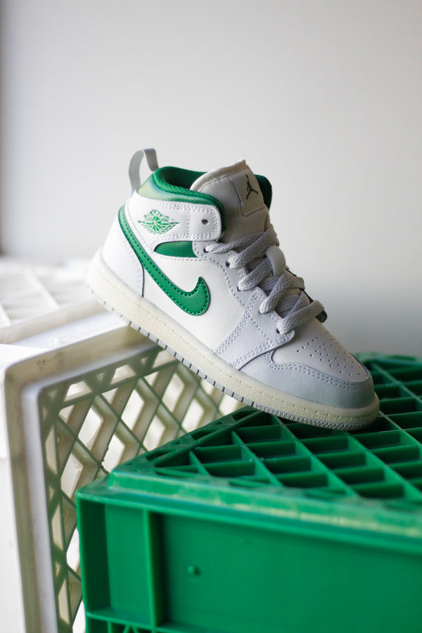 JORDAN 1 MID (PS) "SUMMIT WHITE/PINE GREEN-PURE PLATINUM"