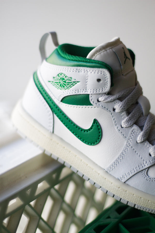 JORDAN 1 MID (PS) "SUMMIT WHITE/PINE GREEN-PURE PLATINUM"