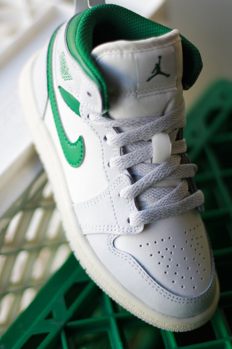 JORDAN 1 MID (PS) "SUMMIT WHITE/PINE GREEN-PURE PLATINUM"