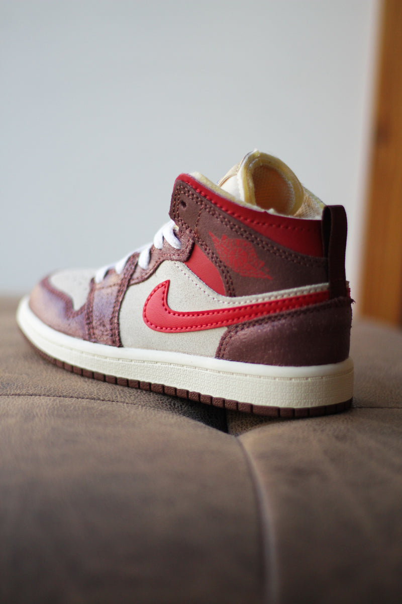 JORDAN 1 MID SE (PS) "COCONUT MILK/VARSITY RED-DARK PONY"